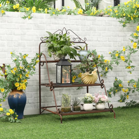Outsunny 3 Tier Metal Plant Stand, Flower Pot Display Shelf Indoor & Outdoor