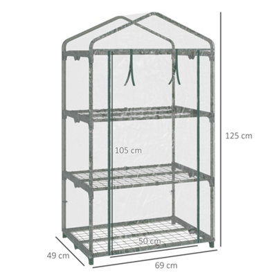 Outsunny 3 Tier Mini Greenhouse Grow House w/ Roll Up Door, 69x49x125cm, Clear