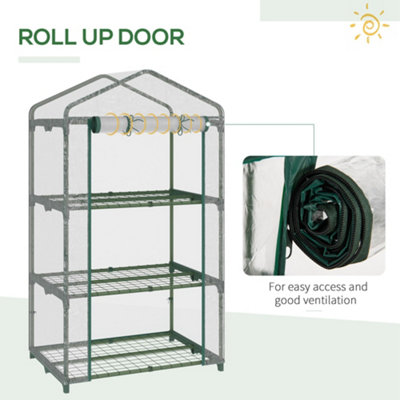 Outsunny 3 Tier Mini Greenhouse Grow House w/ Roll Up Door, 69x49x125cm, Clear