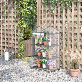Outsunny 3 Tier Mini Greenhouse Grow House w/ Roll Up Door, Clear