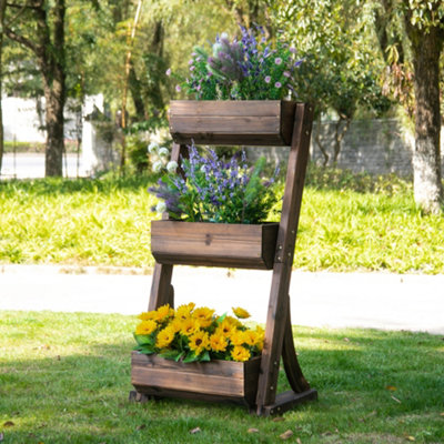 Outsunny 3-Tier Raised Garden Bed Freestanding Vertical Wooden Flower Rack