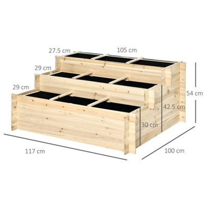 Outsunny 3 Tier Raised Garden Bed Planter Box w/ 9 Grids & Non-woven Fabric