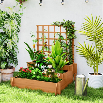 Outsunny 3 Tier Wooden Garden Planters with Trellis for Vine Climbing Plants