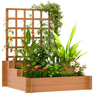 Outsunny 3 Tier Wooden Garden Planters with Trellis for Vine Climbing Plants
