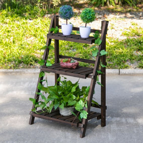 Outsunny 3-Tier Wooden  Shelf Foldable Flower Pots Holder Stand Indoor Outdoor