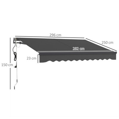 Outsunny 3 x 2.5m Electric Retractable Awning w/ Aluminium Frame Dark Grey