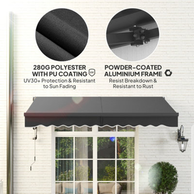 Outsunny 3 x 2.5m Electric Retractable Awning w/ Aluminium Frame Dark Grey