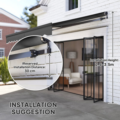 Outsunny 3 x 2.5m Electric Retractable Awning w/ Aluminium Frame Dark Grey