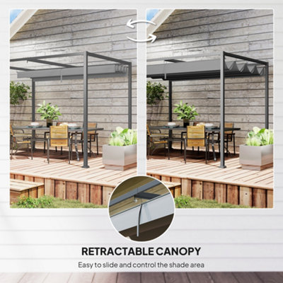 Outsunny 3 x 2m Metal Pergola Gazebo Patio Sun Shelter Retractable ...
