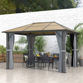 Outsunny 3 x 3.6m Hardtop Gazebo with Aluminium Frame and Curtains