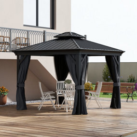 Outsunny 3 x 3.7m Aluminium Outdoor Hardtop Gazebo Canopy 2-Tier Roof Dark Grey