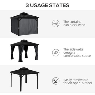 Outsunny 3.65 x 3m Aluminium Hardtop Gazebo, with Accessories, Dark Grey, Dark Bro main image 0