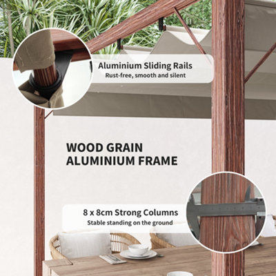 GAOMON Ausziehbare Pergola 3x3 M – Aluminium-Pergola Mit Einziehbarem Dach Und Kunstholz-Optik