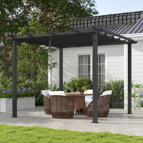 Outsunny 3 x 3(m) Aluminium Pergola with Retractable Roof, Garden Gazebo Canopy
