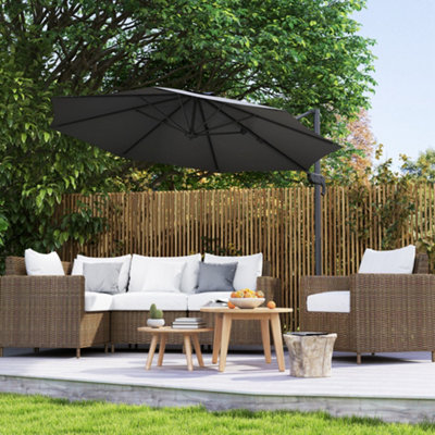 Outsunny 3 x 3(m) Cantilever Parasol Garden Umbrella with Cross Base Black