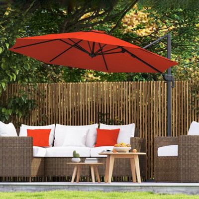 Outsunny 3 x 3(m) Cantilever Parasol Garden Umbrella with Cross Base Orange