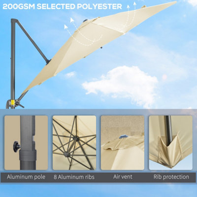 Outsunny 3 x 3(m) Cantilever Parasol with Cross Base, Garden Umbrella with 360 Rotation, Cream White,Please Use Weights Over 60kg