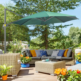 Outsunny 3 x 3(m) Cantilever Parasol with Cross Base, Garden Umbrella with 360 Rotation,Green,Please Use Weights Over 60kg