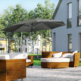 Outsunny 3 x 3(m) Cantilever Parasol with Cross Base, Garden Umbrella with 360 Rotation, Grey,Please Use Weights Over 60kg