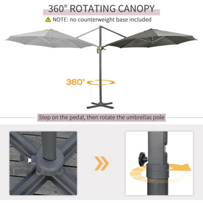 Outsunny 3 x 3(m) Cantilever Parasol with Cross Base, Garden Umbrella with 360 Rotation, Grey,Please Use Weights Over 60kg