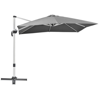 Outsunny 3 x 3(m) Cantilever Roma Parasol, Square Garden Umbrella with Cross Base, Tilt, 360 Rotation and Aluminium Frame, Grey