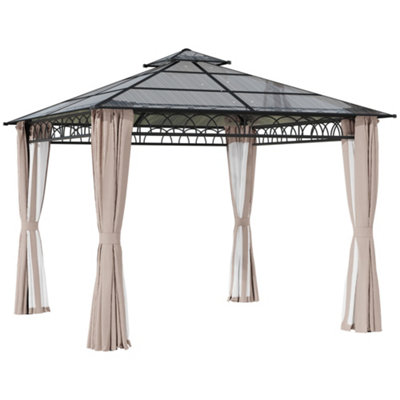 Outsunny 3 x 3 (m) Double Roof Hard Top Gazebo with Nettings & Curtains