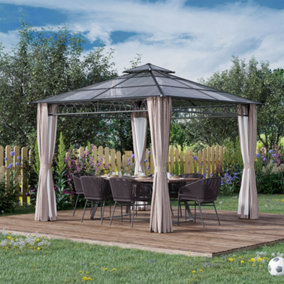 Outsunny 3 x 3 (m) Double Roof Hard Top Gazebo with Nettings & Curtains