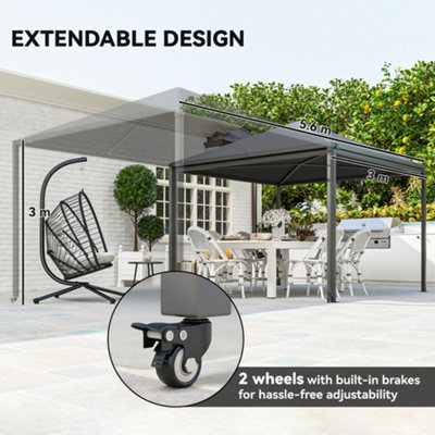 Outsunny 3 x 3(m) Garden Gazebo Canopy with Extendable Awning and Wheels