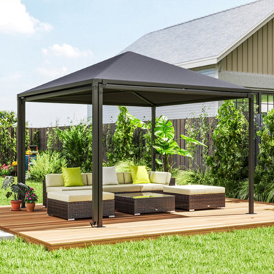 Outsunny 3 x 3(m) Garden Gazebo Canopy with Extendable Awning and Wheels