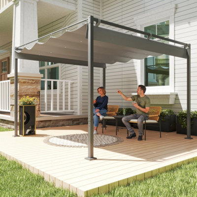 Outsunny 3 x 3(m) Garden Pergola with Retractable Roof, UPF30+, Grey