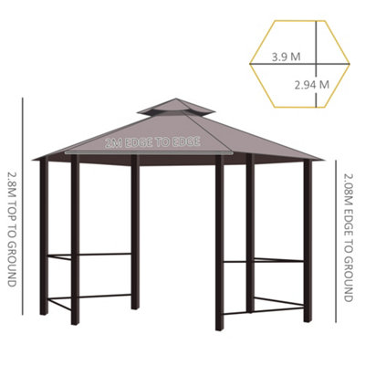 Outsunny 3 x 3(m) Gazebo Canopy 2 Tier Patio Shelter Steel for Garden Brown