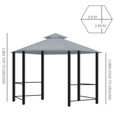 Outsunny 3 x 3(m) Gazebo Canopy 2 Tier Patio Shelter Steel for Garden Grey