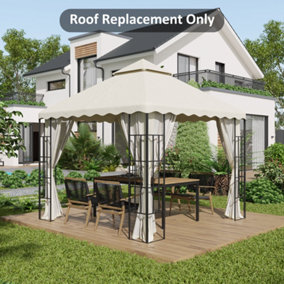 Outsunny 3 x 3 (m) Gazebo Canopy Replacement Covers, 2-Tier Gazebo Roof Replacement (TOP ONLY), Cream White