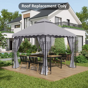 Outsunny 3 x 3 (m) Gazebo Canopy Replacement Covers, 2-Tier Gazebo Roof Replacement (TOP ONLY), Light Grey