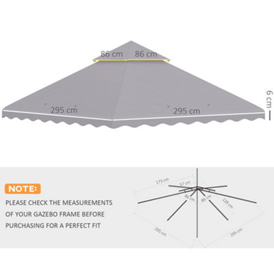 Outsunny 3 x 3 (m) Gazebo Canopy Replacement Covers, 2-Tier Gazebo Roof Replacement (TOP ONLY), Light Grey