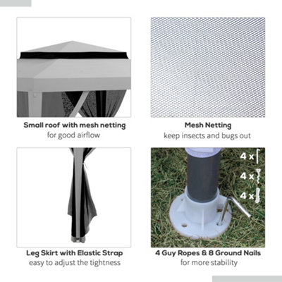 Outsunny 3 x 3 m Gazebo, Netting Party Tent w/ Double Tier Roof, Light Grey