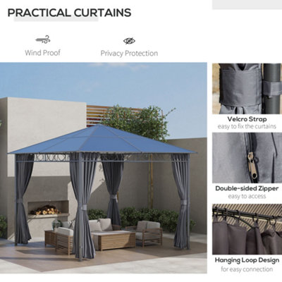 Outsunny 3 x 3(m) Hardtop Gazebo for Garden Party with Polycarbonate Curtains