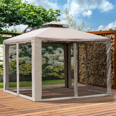Outsunny 3 x 3 m Metal Gazebo Garden Outdoor 2-Tier Roof Marquee Party Tent Taup