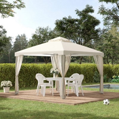 Outsunny 3 x 3 m Metal Gazebo Garden Outdoor 2-Tier Roof Marquee Party Tent  Taup