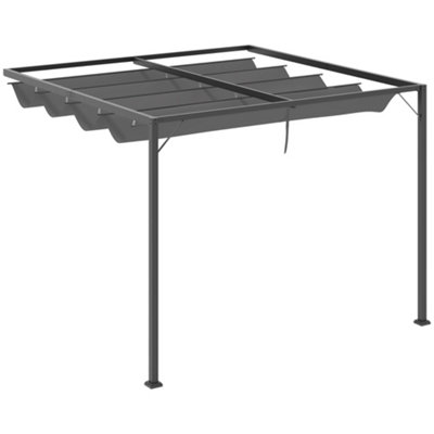 Outsunny 3 x 3(m) Outdoor Pergola Retractable Canopy Wall Mounted Gazebo Grey