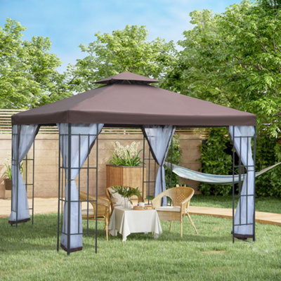 Outsunny 3 x 3 m Patio Gazebo Canopy Garden Pavilion with 2 Tier