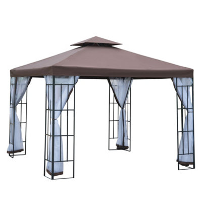 Outsunny 3 x 3(m) Patio Gazebo Canopy Garden Pavilion with 2 Tier Roof, Coffee