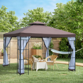 Outsunny 3 x 3(m) Patio Gazebo Canopy Garden Pavilion with 2 Tier Roof, Coffee