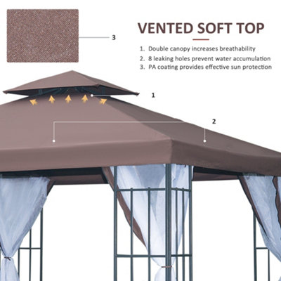 Outsunny 3 x 3(m) Patio Gazebo Canopy Garden Pavilion with 2 Tier Roof, Coffee