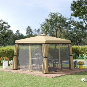 Outsunny 3 x 3(m) Patio Gazebo Garden Shelter w/ Mosquito Netting, Beige