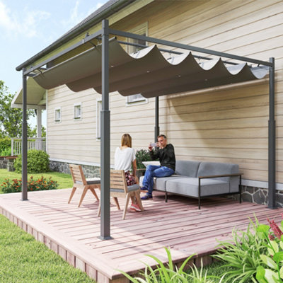 vidaXL Pergola met uitschuifbaar dak 3x3m crèmewit Pergola - Tuinset