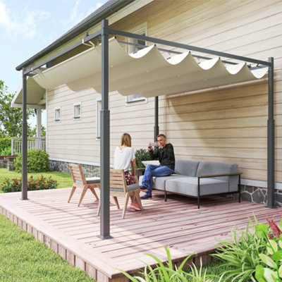 Outsunny 3 x 3(m) Pergola with Retractable Roof, 80mm Metal Column, White