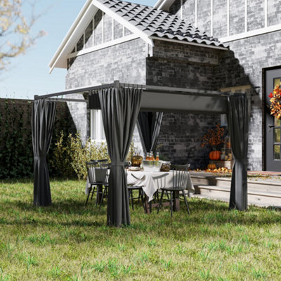 Outsunny 3 x 3(m) Pergola with Retractable Roof and Curtains, Charcoal Grey