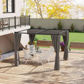 Outsunny 3 x 3(m) Pergola with Retractable Roof and Curtains, Light Grey