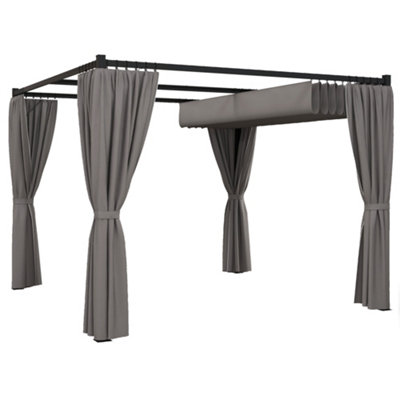 Outsunny 3 x 3(m) Pergola with Retractable Roof and Curtains, Light Grey